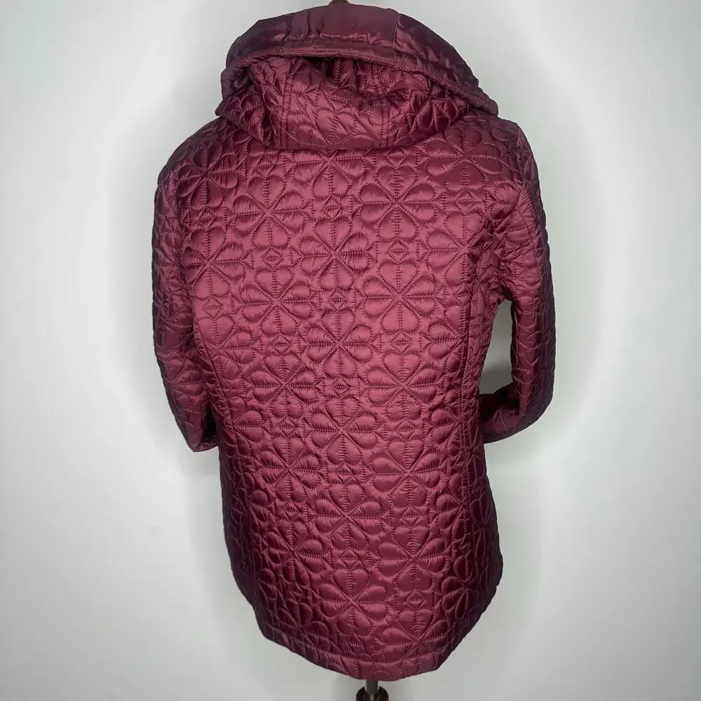 Kate Spade New York Blackberry Spade Flower Quilted Hooded Jacket Large NWT